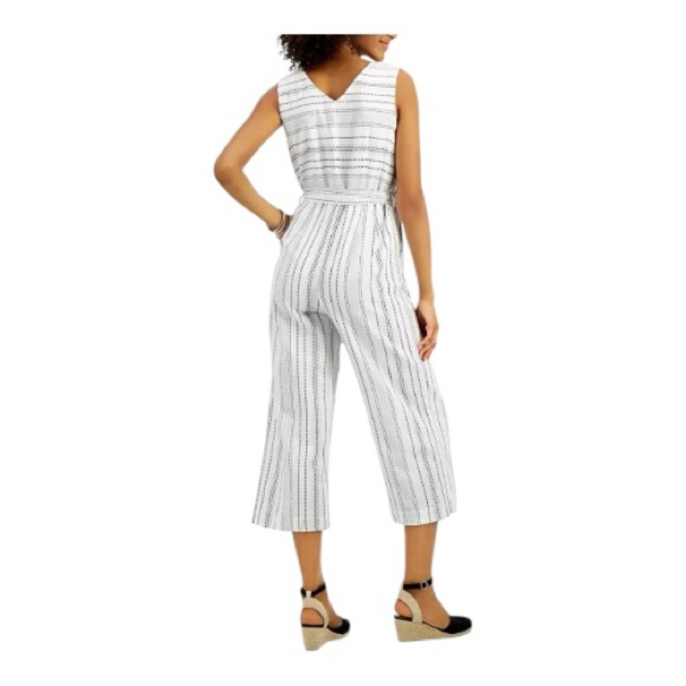 🆕 ✨ NWOT STYLE & CO Women’s White & Black Striped Cotton Jumpsuit | Size M - Picture 2 of 13